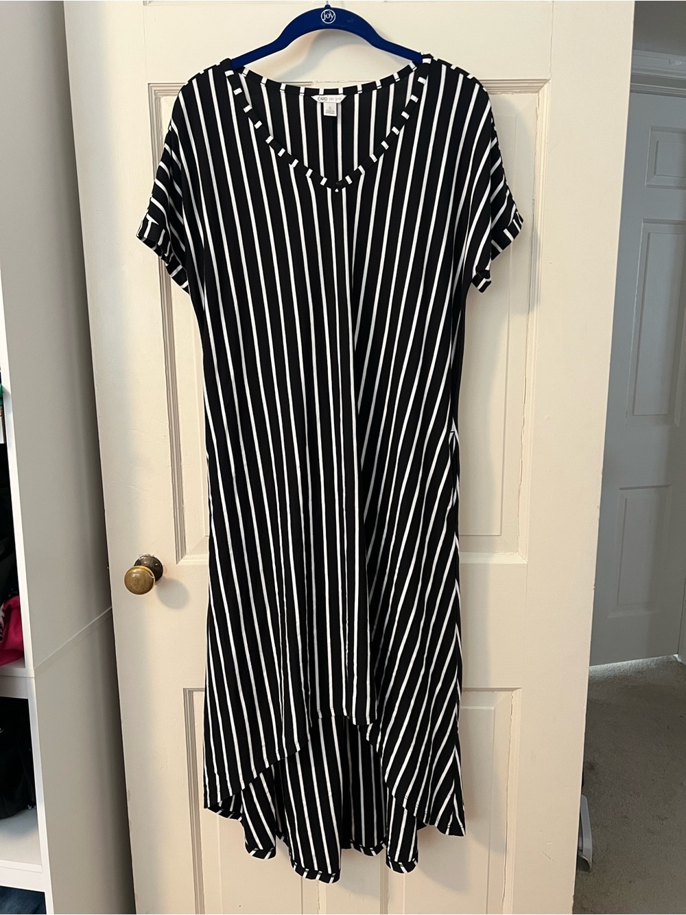 Cato Black and White Vertical Stripe V-Neck Dress